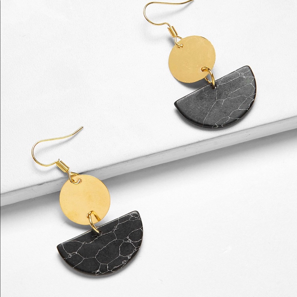 NEW Mica Marble Black & Gold Earrings NWT